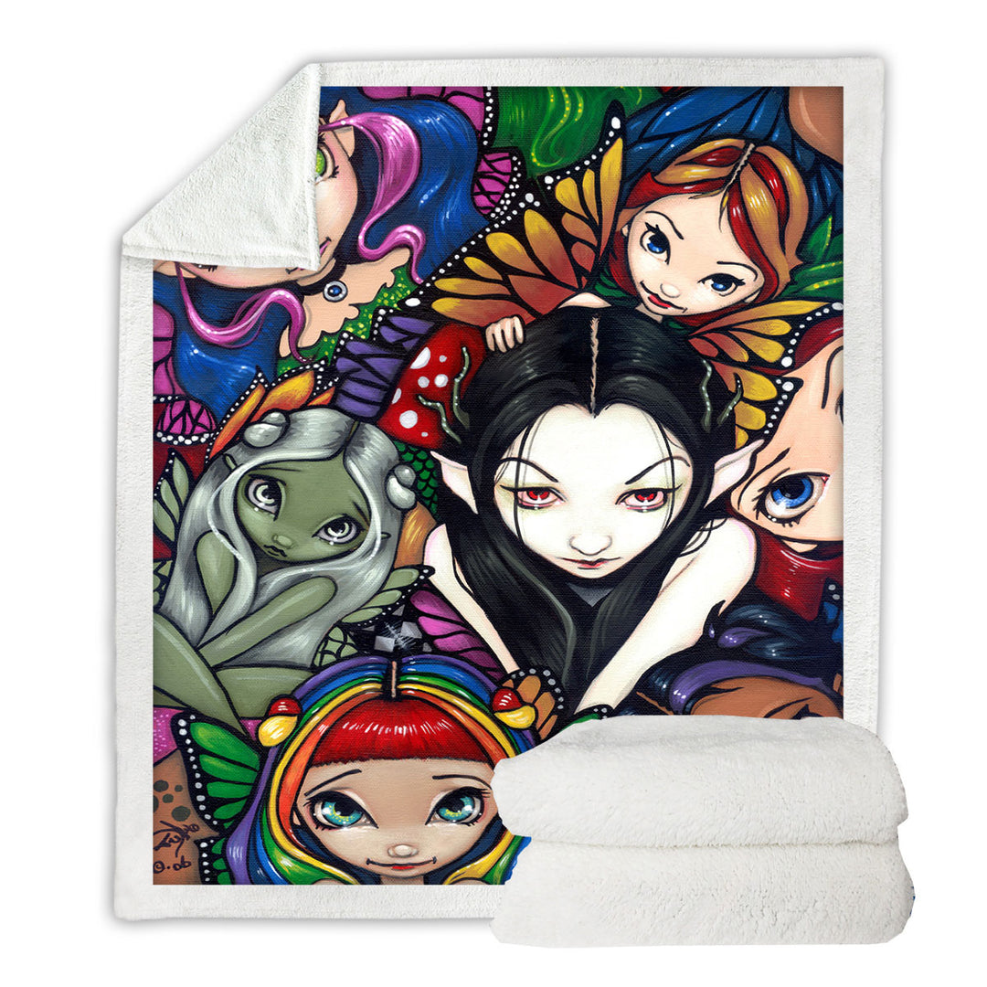 Multi Colored Throw Blanket Fantasy Art Fairy Group Portrait