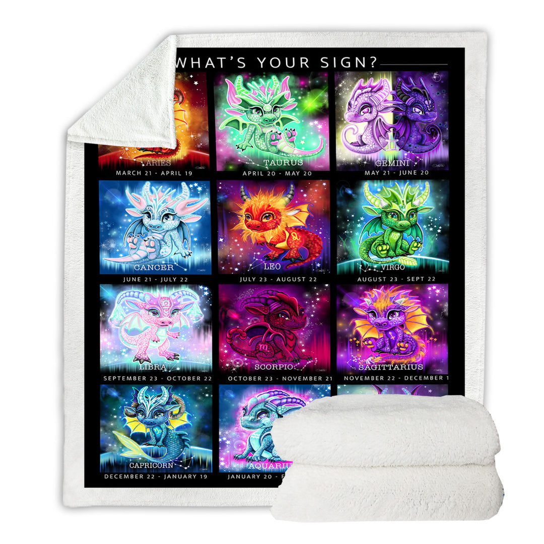Multi Colored Throw Blanket The Zodiacs Lil Dragons