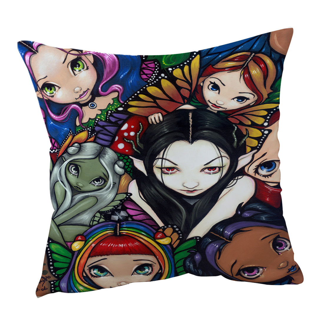 Multi Colored Throw Pillows Fantasy Art Fairy Group Portrait