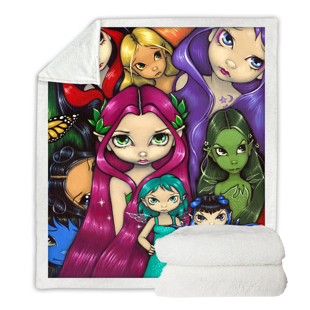 Multi Colored Throws Painting Fairy Group Portrait