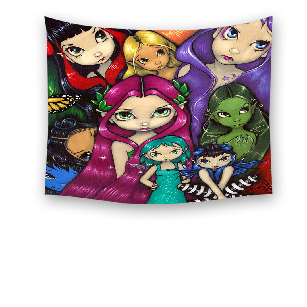 Multi Colored Wall Art Prints Painting Fairy Group Portrait