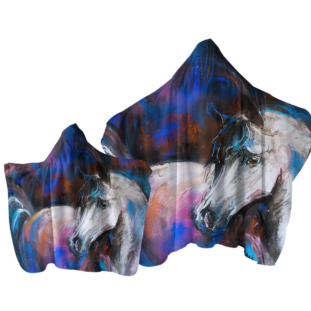 Multi colored Painted Horse Hooded Beach Towel