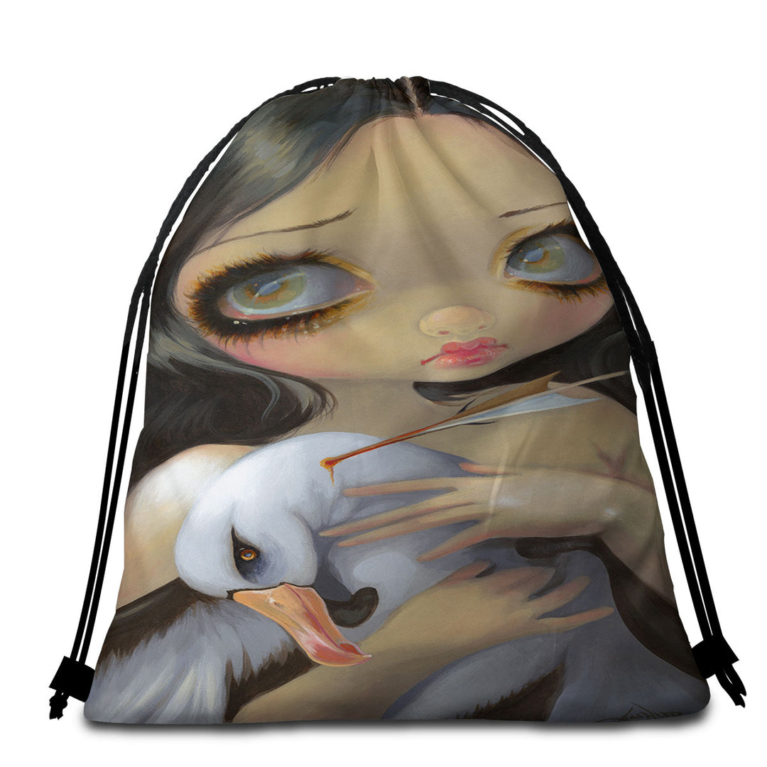 My Albatross Sad Art Painting Girl and Albatross Beach Towel Pack