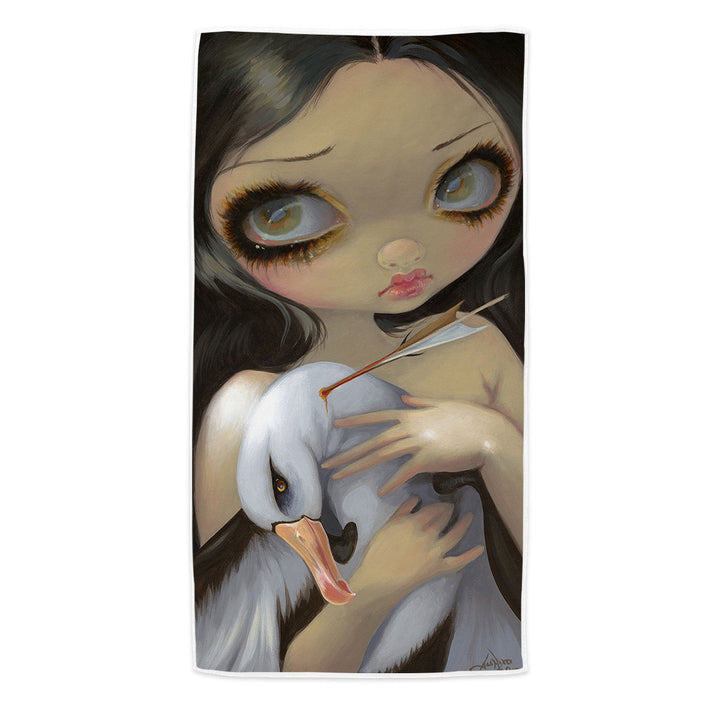 My Albatross Sad Art Painting Girl and Albatross Beach Towels