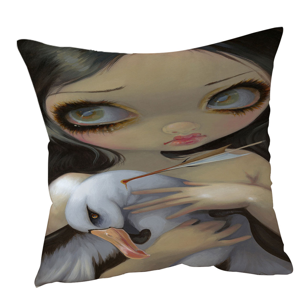 My Albatross Sad Art Painting Girl and Albatross Cushion Cover