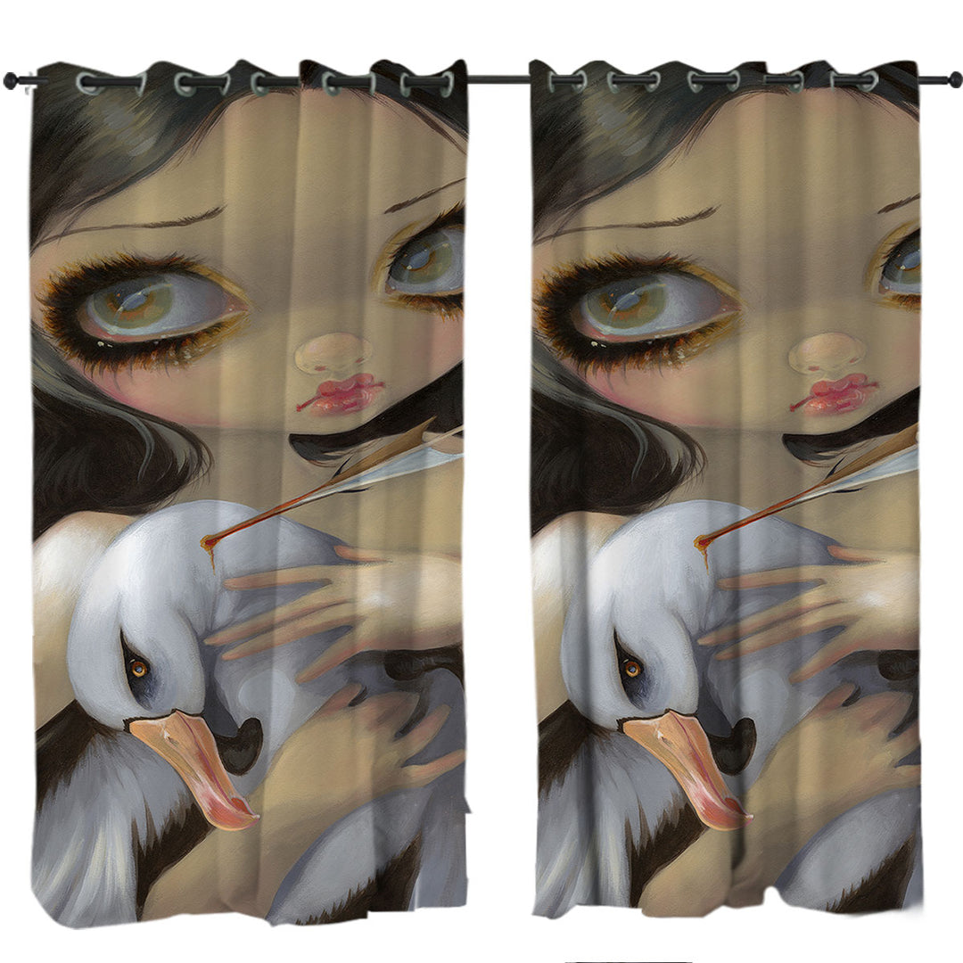 My Albatross Sad Art Painting Girl and Albatross Drapes for Living Room