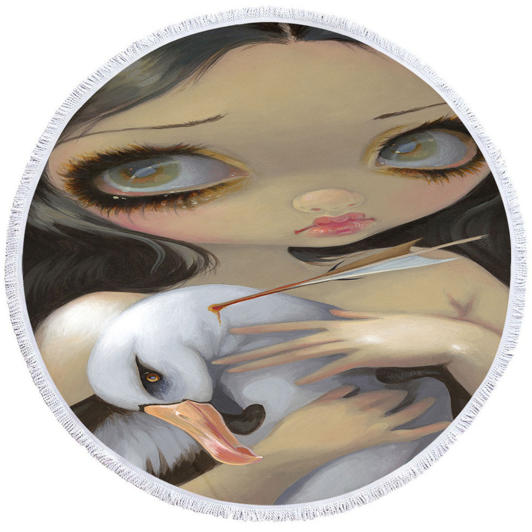 My Albatross Sad Art Painting Girl and Albatross Microfiber Beach Towel