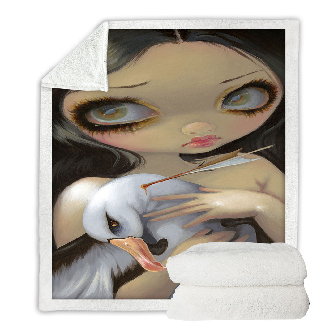 My Albatross Sad Art Painting Girl and Albatross Sherpa Blanket