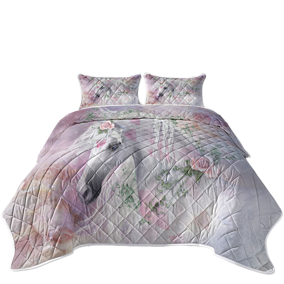 My Sweet Valentine Pinkish Hearts Roses Unicorn California King Quilt Sets