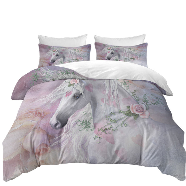 My Sweet Valentine Pinkish Hearts Roses Unicorn Coverlet