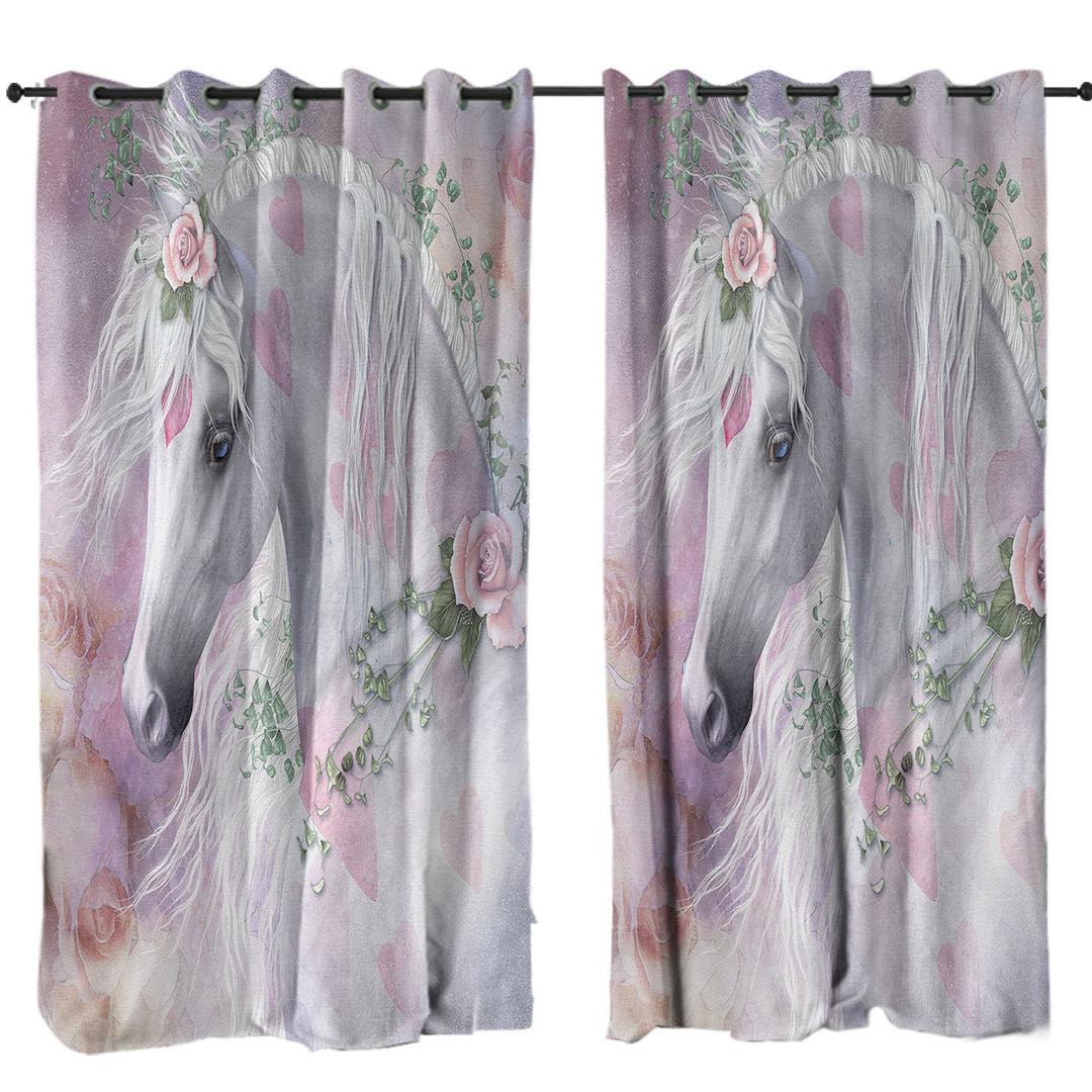 My Sweet Valentine Pinkish Hearts Roses Unicorn Drapes and Curtains