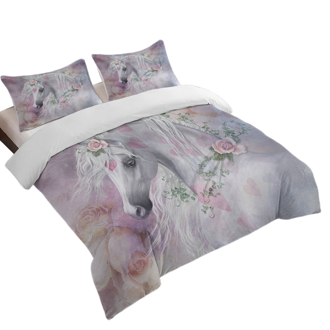 My Sweet Valentine Pinkish Hearts Roses Unicorn Duvet Covers