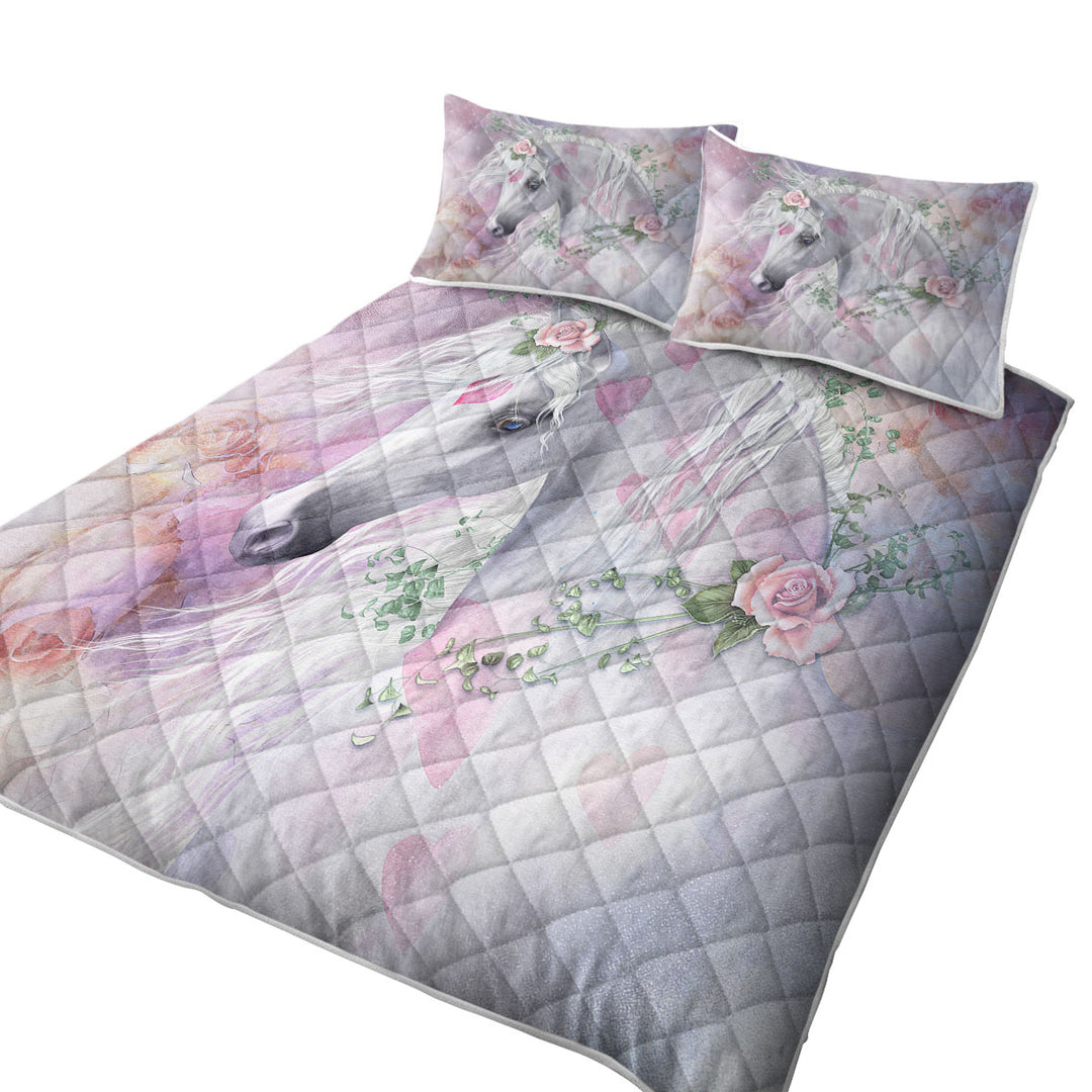 My Sweet Valentine Pinkish Hearts Roses Unicorn King Size Quilt Sets