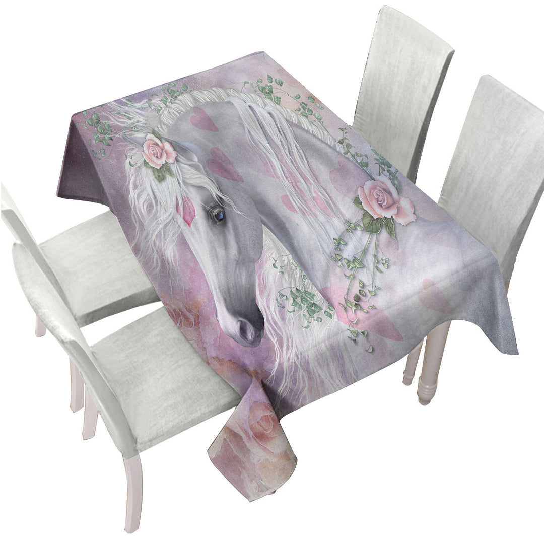 My Sweet Valentine Pinkish Hearts Roses Unicorn Table Cover