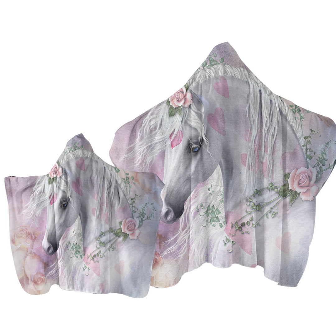 My Sweet Valentine Pinkish Hearts Roses Unicorn Towel Hoodie