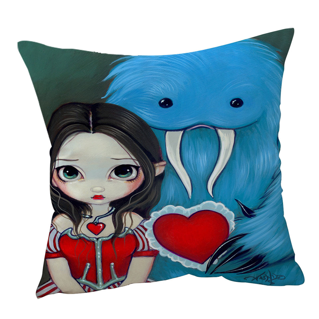 My Very Strange Valentine Adorable Maiden and Yeti Cushion Cover