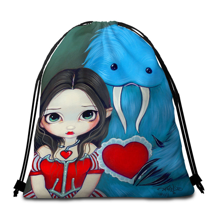 My Very Strange Valentine Adorable Maiden and Yeti Packable Beach Towel