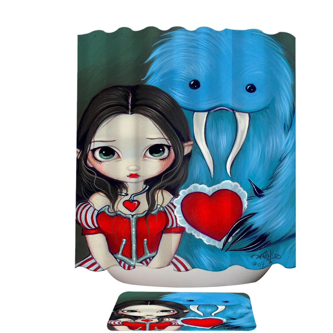 My Very Strange Valentine Adorable Maiden and Yeti Shower Curtain