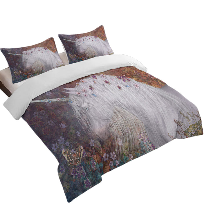 Mystic Spring Fantasy Art Floral Unicorn Coverlet