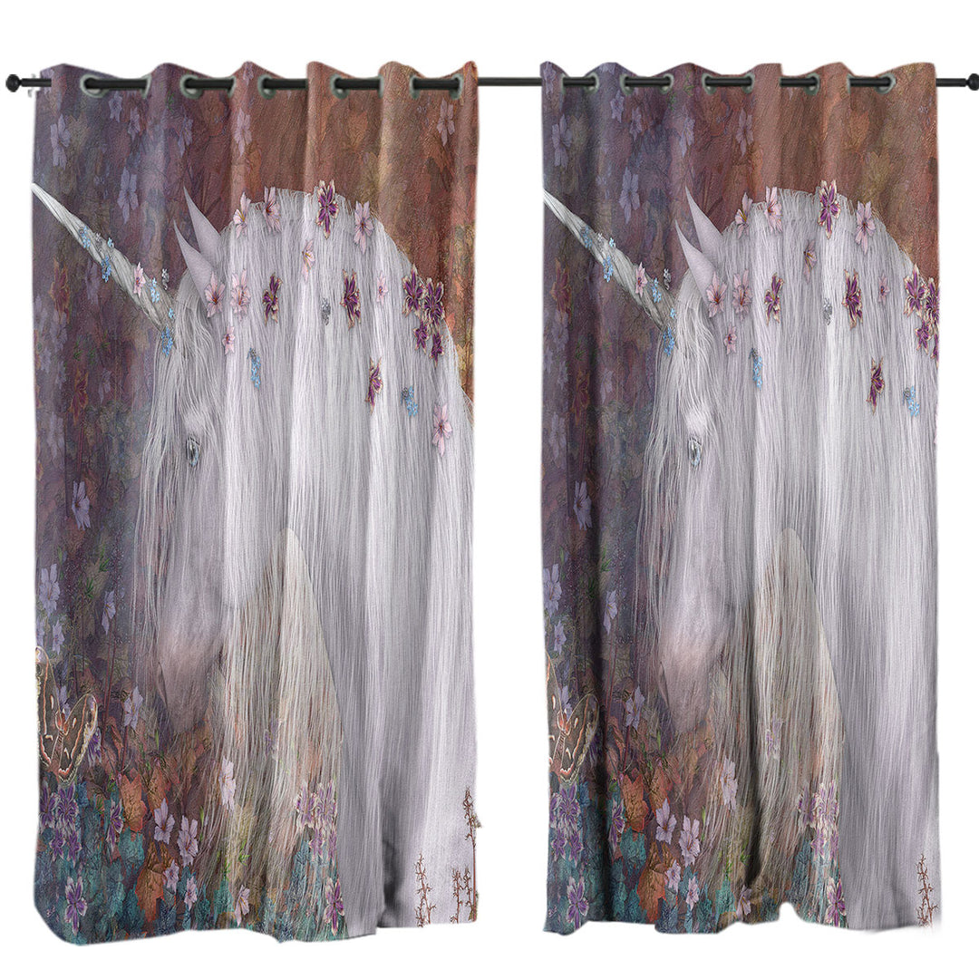 Mystic Spring Fantasy Art Floral Unicorn Curtain