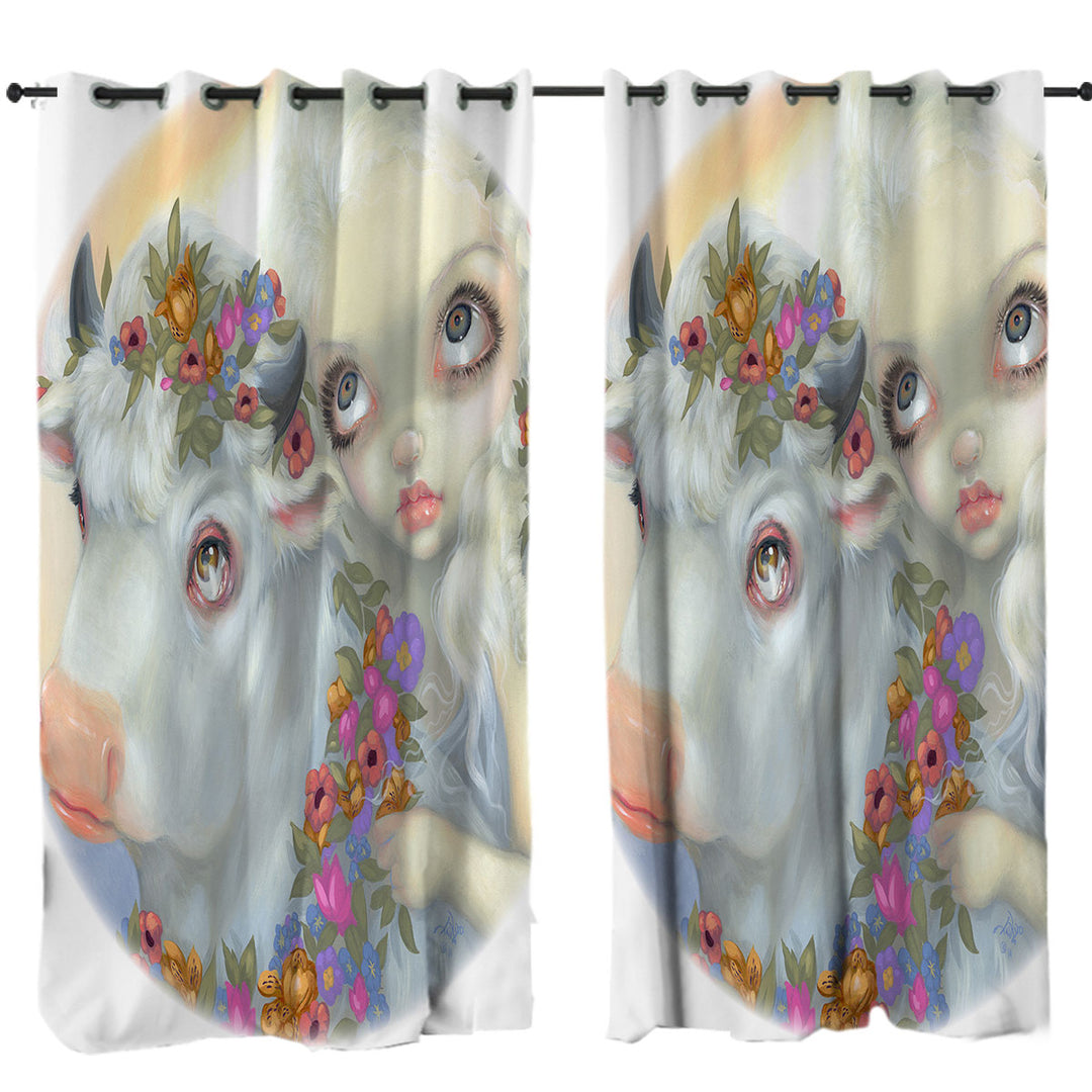 Mythology Art Zeus and Europa Floral Girl and Bull Drapes and Curtains