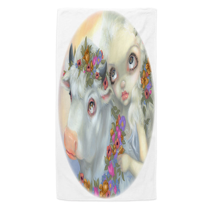 Mythology Beach Towels Art Zeus and Europa Floral Girl and Bull