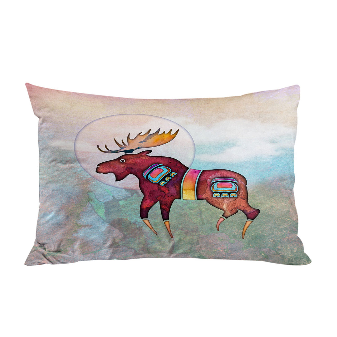 Native American Animal Art Painted Moose Pillowcase