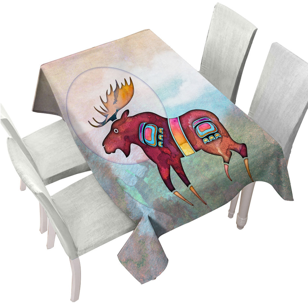 Native American Animal Art Painted Moose Tablecloth