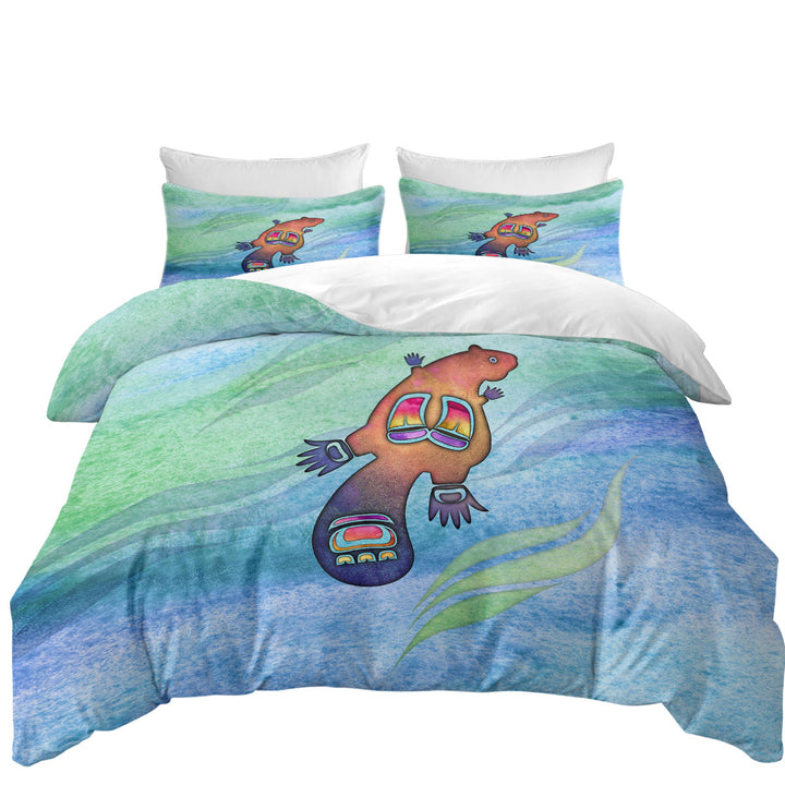 Native American Art Cute Painted Beaver King Size Duvet Cover