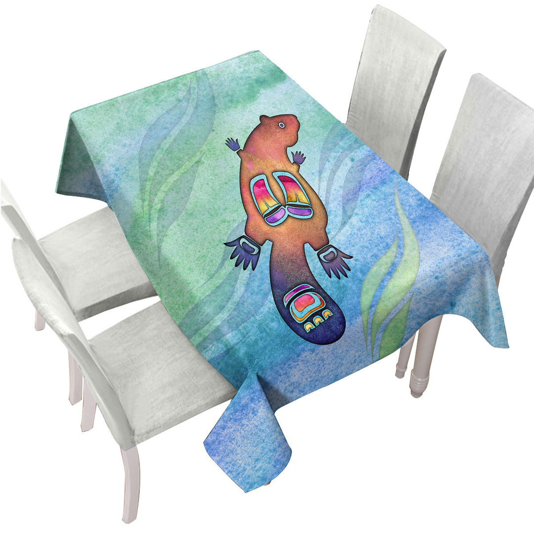 Native American Art Cute Painted Beaver Tablecloth