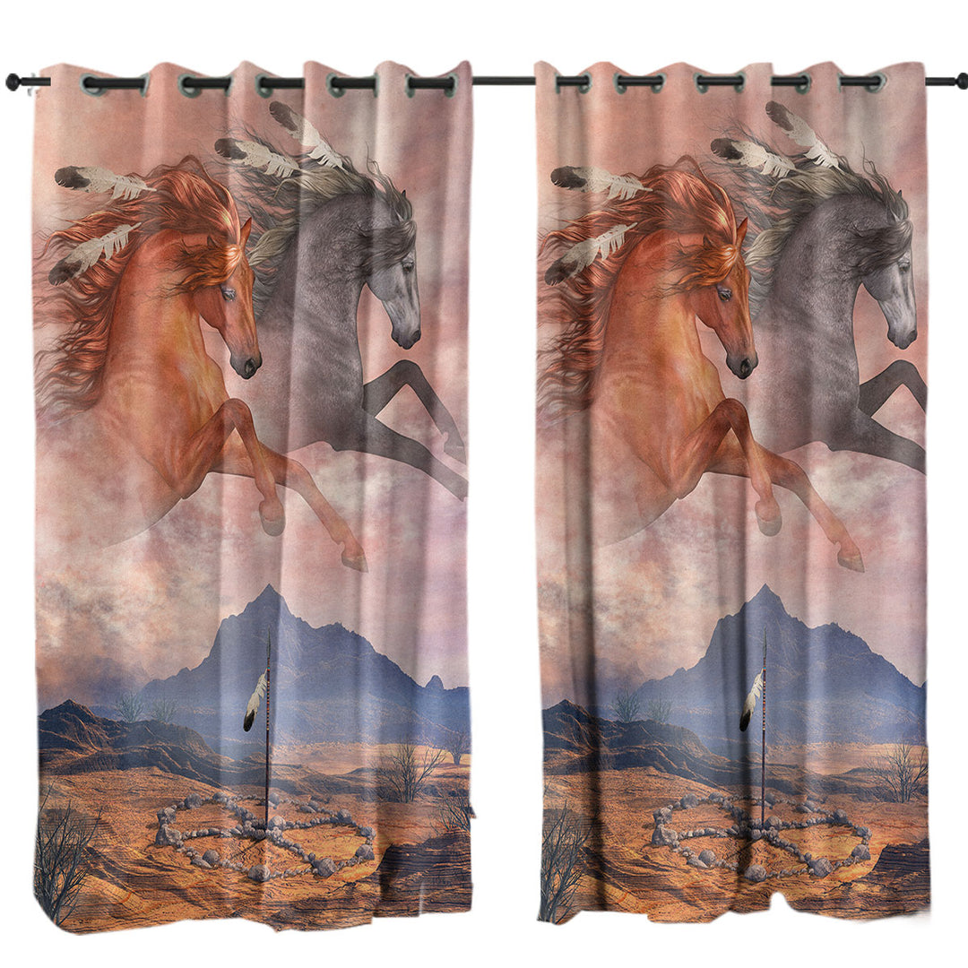 Native American Art Medicine Wheel Horses Curtains for Living Room