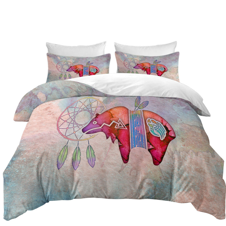 Native American Art Painted Dream Catcher and Bear Duvet Covers