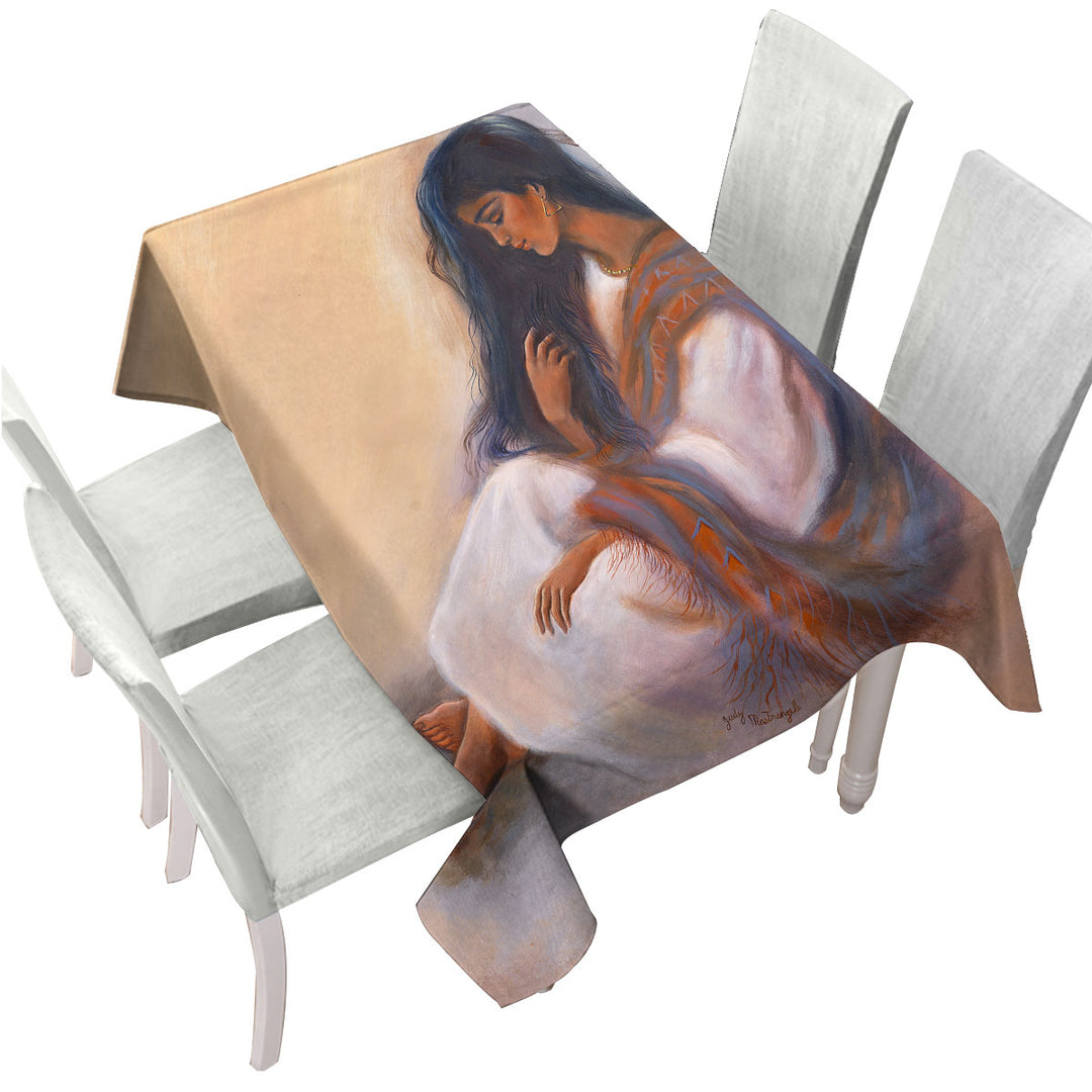 Native American Art Sitting Beautiful Indian Girl Custom table Covers