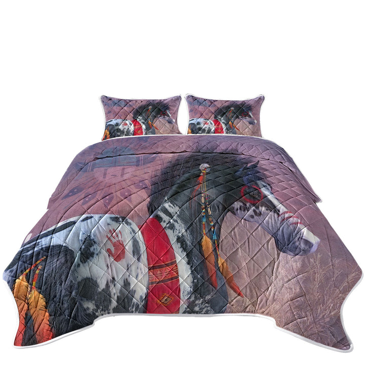 Native American Art on Painted War Pony Horse Coverlets