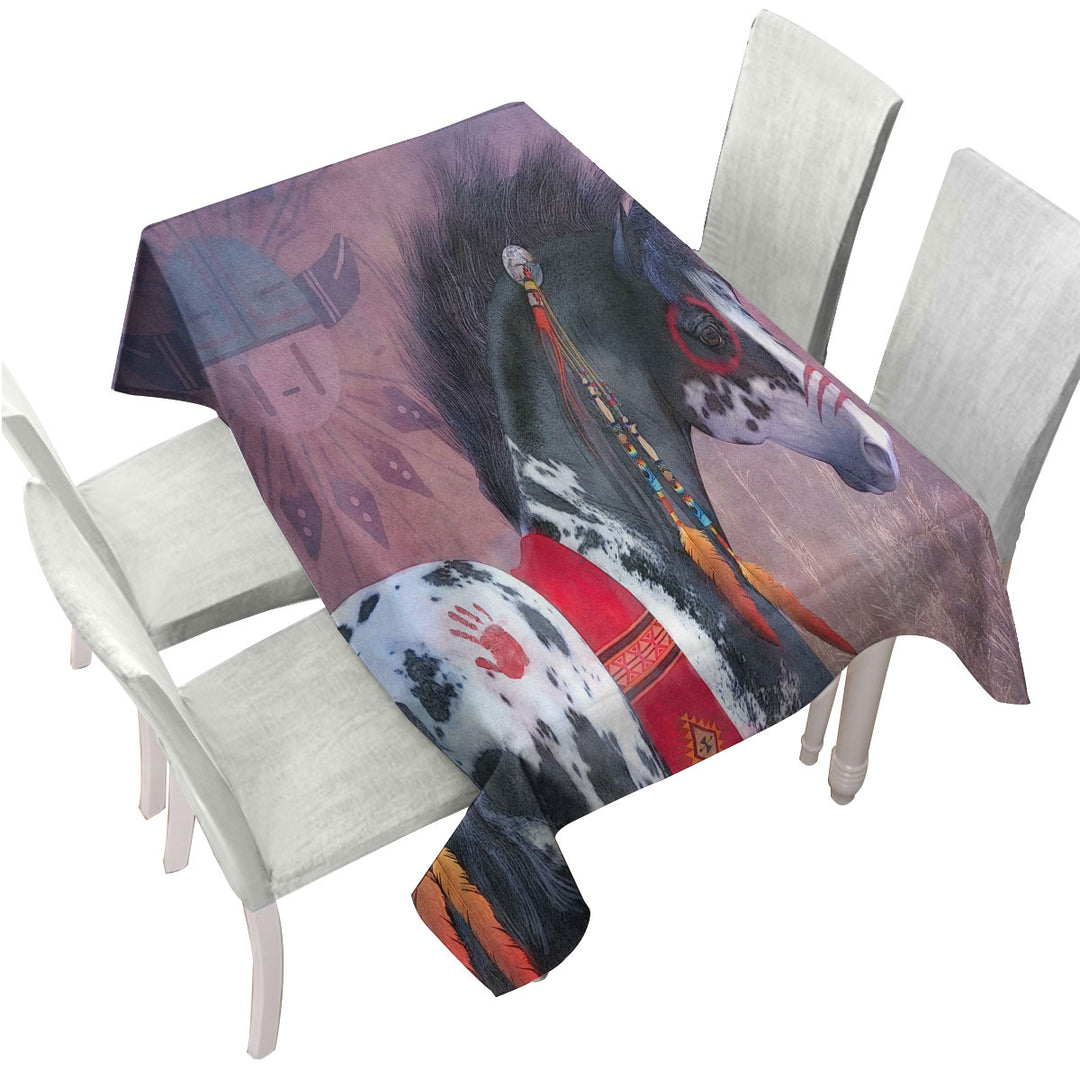 Native American Art on Painted War Pony Horse Tablecloths