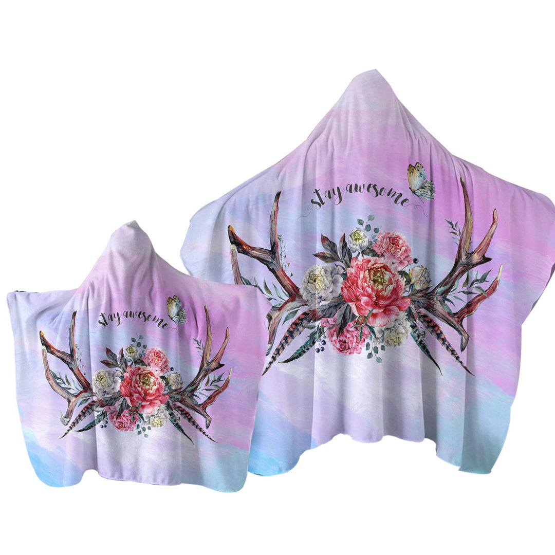 Native American Bouquet over Purplish Hooded Beach Towel