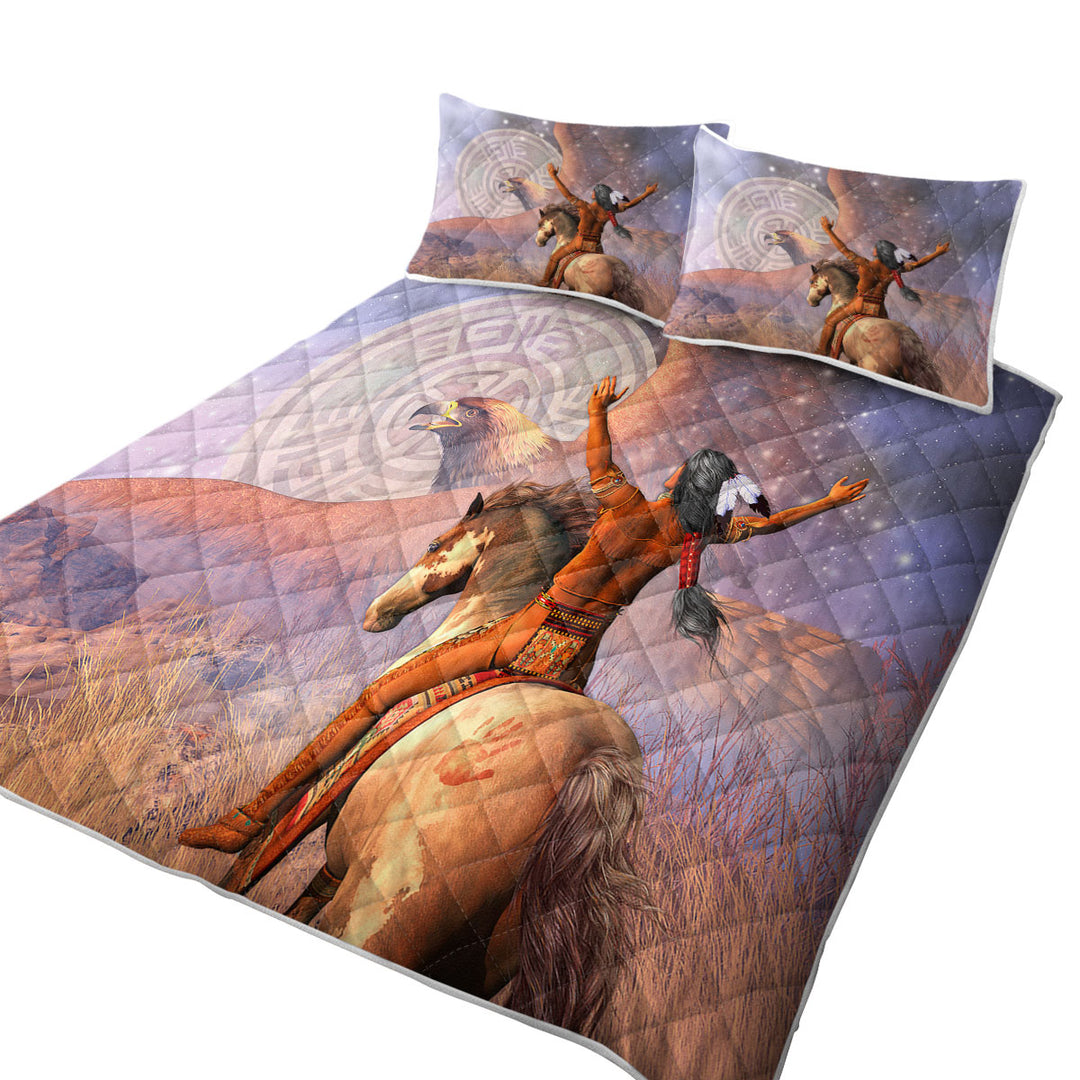 Native American Brave the Eagle Warrior King Size Bedspreads