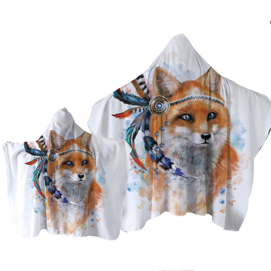 Native American Fox Hooded Beach Towel