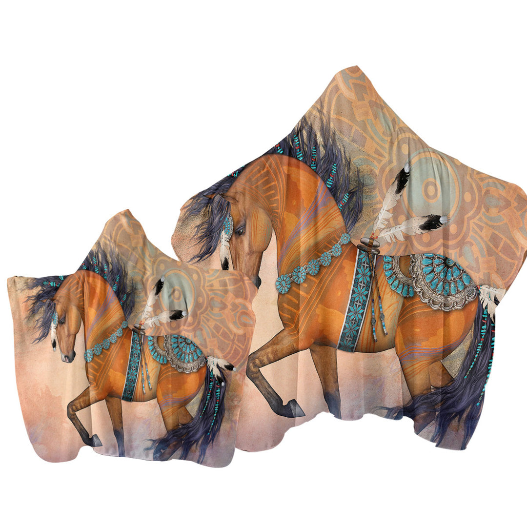 Native American Horse Art Native Treasure Towel with Hood