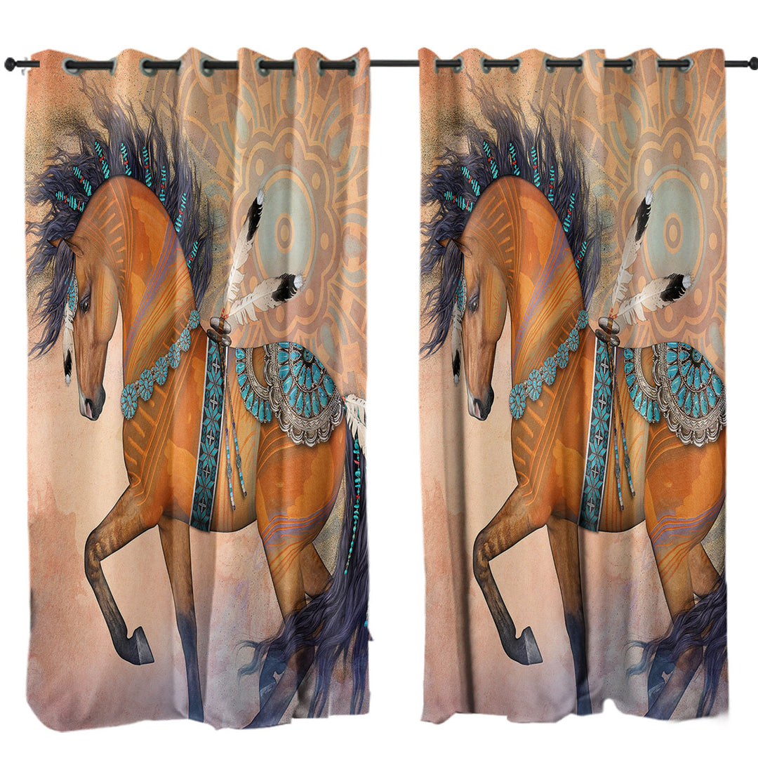 Native American Horse Art Native Treasure Window Curtains