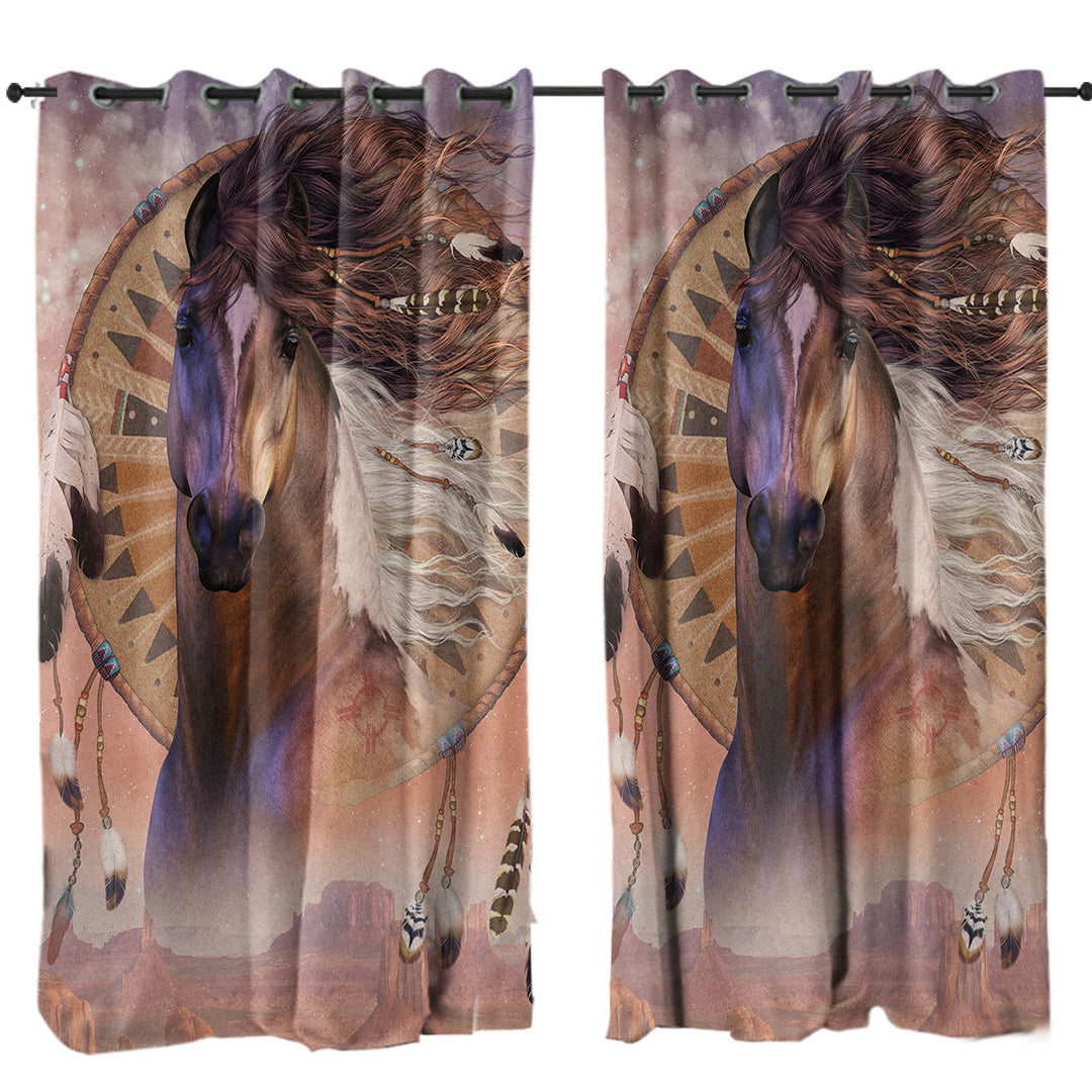 Native American Horse Spirit and Dream Catcher Drapes for Living Room