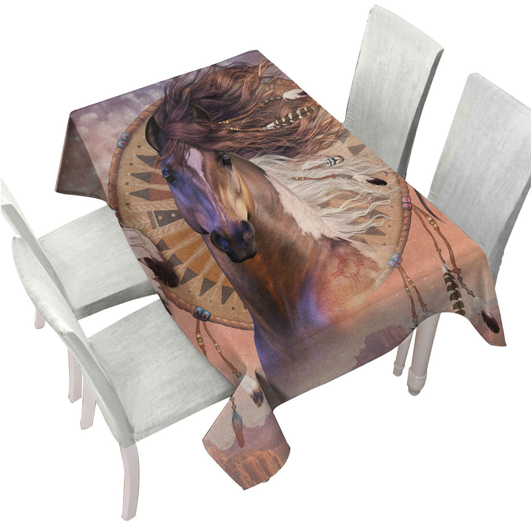 Native American Horse Spirit and Dream Catcher Tablecloth