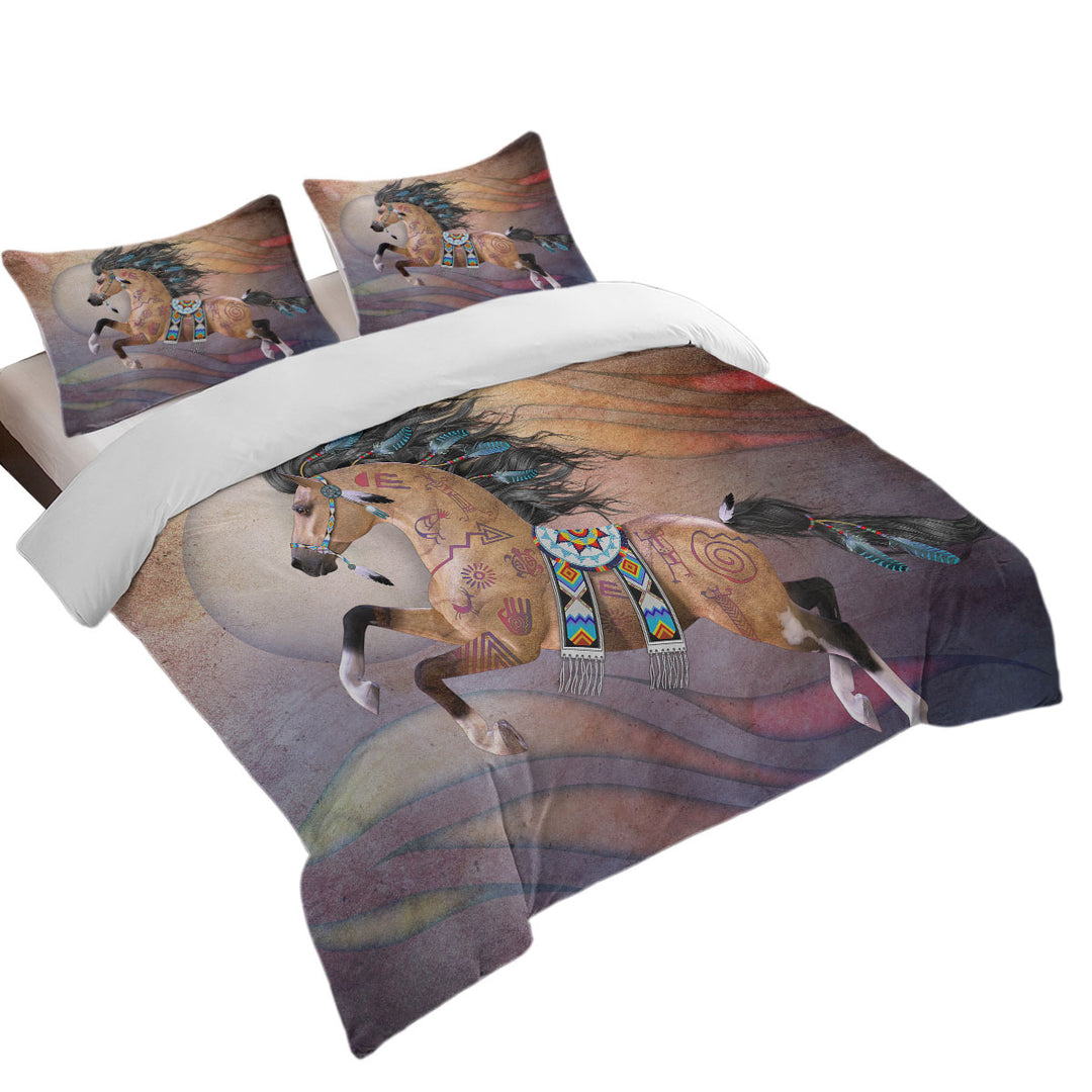 Native American Horse with Native Art King Duvet Cover set