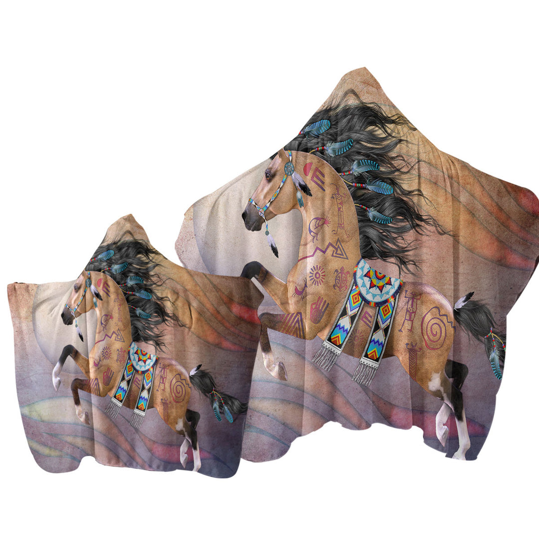 Native American Horse with Native Art Towel Hoodie