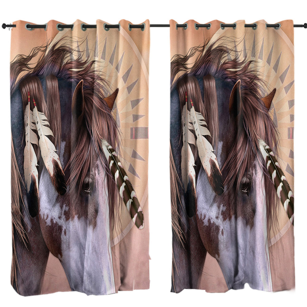 Native American Spirit Feathers Haired Horse Curtain