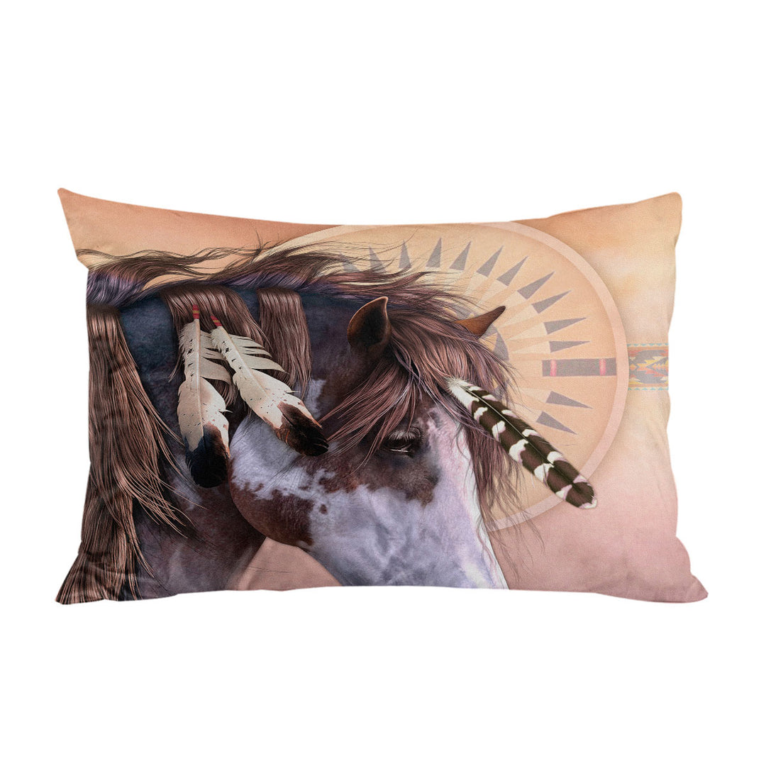 Native American Spirit Feathers Haired Horse Pillow Cases