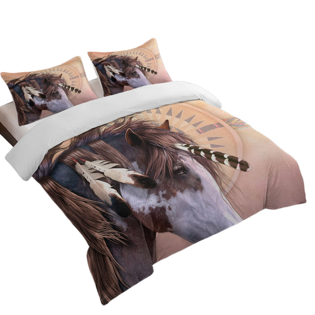 Native American Spirit Feathers Haired Horse Quilt Cover Sets