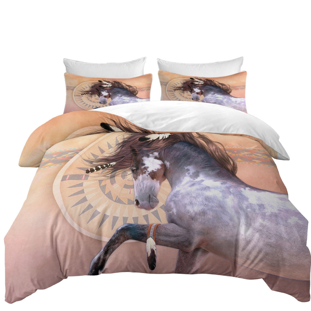 Native American Spirit White Black Pinto Horse Bed Covers