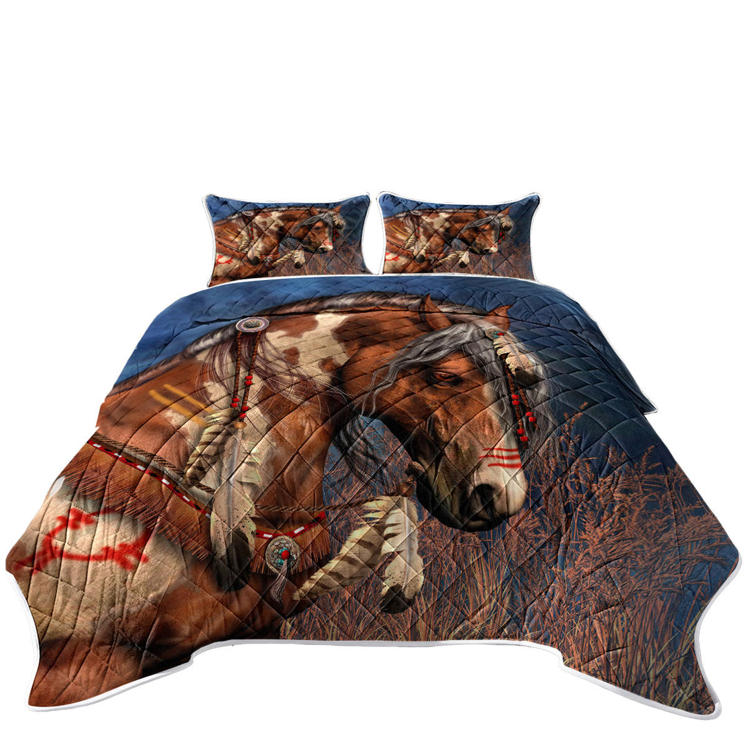 Native American War Pony Horse King Size Quilt Sets