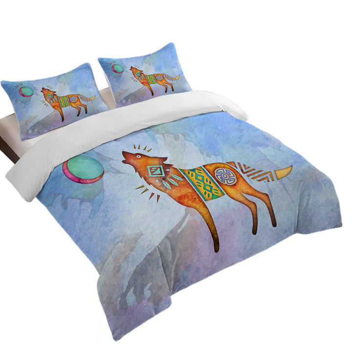 Native American Wild Animal Art Painted Wolf Quilt Cover